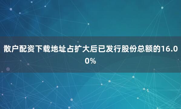 散户配资下载地址占扩大后已发行股份总额的16.00%